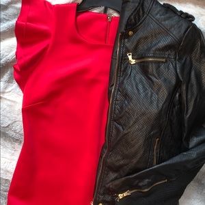 Black Faux Leather Jacket w Gold Accents